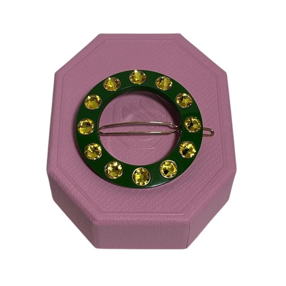 Swarovski Hair clip Round cut, Round shape, Green, Gold-tone plated